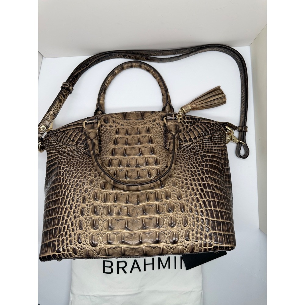 Brahmin Pecan Melbourne Croc Embossed Leather Satchel Handbag‎ Brown Taupe